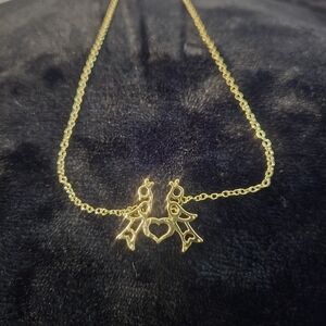 Vintage 18"-20" Necklace Gold Toned Love Birds Birds And Heart Design, Used